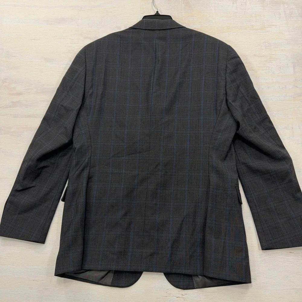 Hart Schaffner Marx Suit Jacket Plaid 2-Button Sport Coat Charcoal Blue Mens 42R